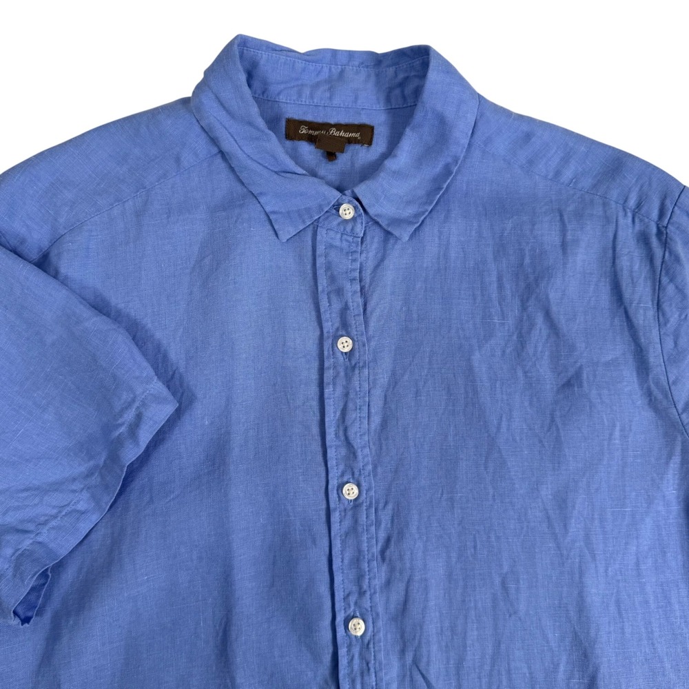 Tommy Bahama 100% Linen Short Sleeve Button Up Camp Shirt Relaxed Blue Mens L
